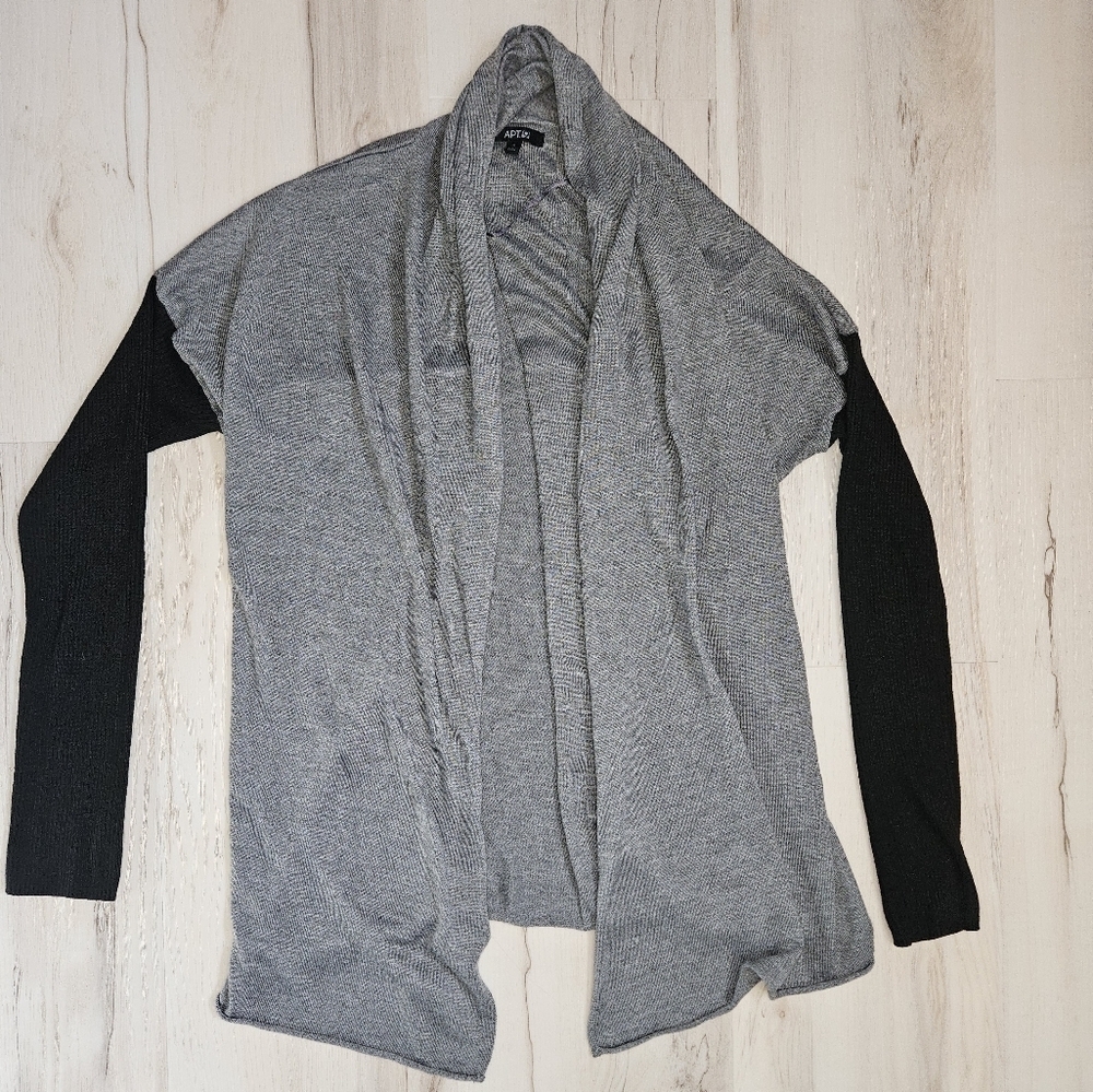 Apt. 9 Grey & Black Colorblock Open Front Cardigan Sweater Women's Small - Picture 2 of 8